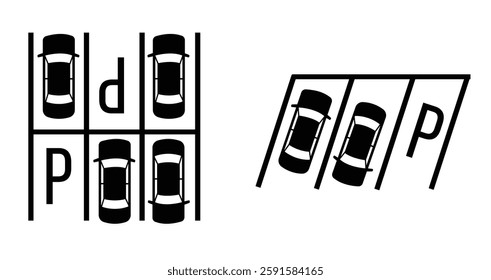 Cars on Parking Lot Silhouettes. City infrastructure and traffic management in public places concept vector art