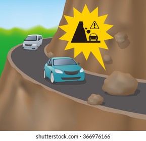 Cars on the road on the cliff, vector illustration