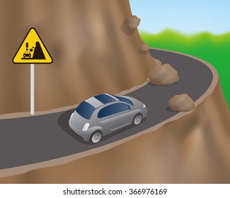 Cars on the road on the cliff, vector illustration