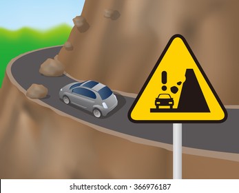 Cars on the road on the cliff, vector illustration