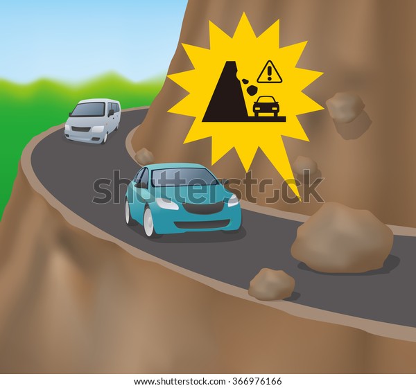 Cars on the\
road on the cliff, vector\
illustration