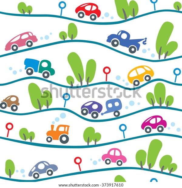 Cars on the road.\
Funny seamless pattern.