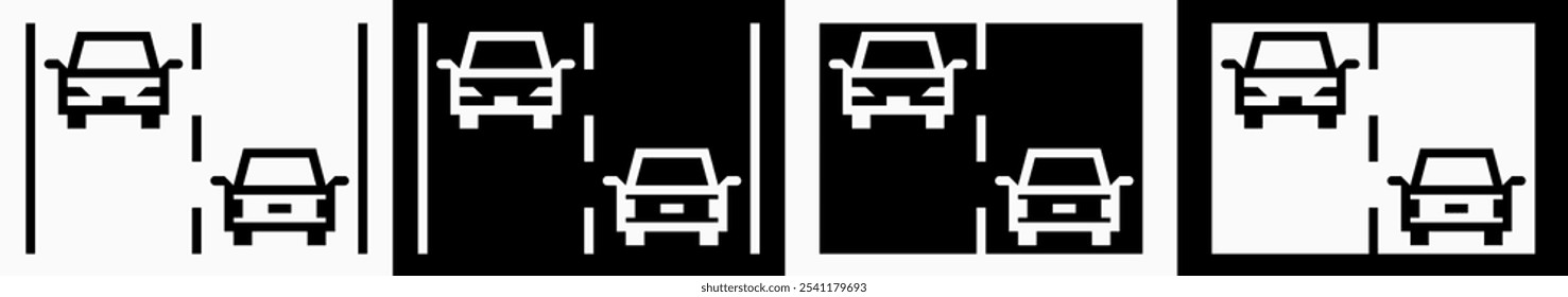 Cars on Road Icons: vector illustration of cars on road icons with black and white background