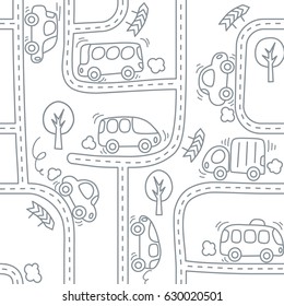 Cars on the road. Seamless pattern.