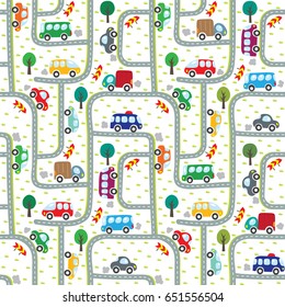 Cars on the road. Seamless pattern.