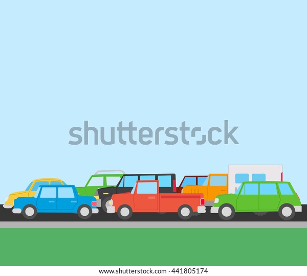 Cars on the road. traffic jam. Motorway with\
cars vector illustration