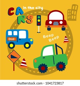 cars on the street funny cartoon,vector illustration