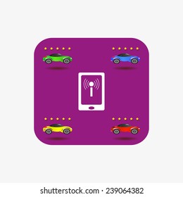 cars on the Wi-Fi control via smartphone, vector, 10 EPS