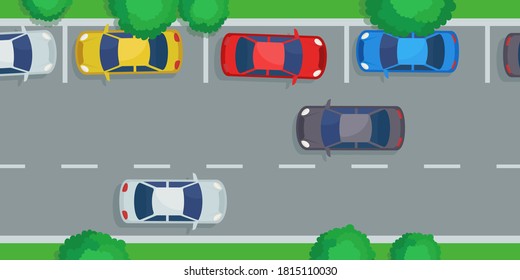 Cars Parked Along Road Top View Stock Vector (Royalty Free) 1815110030 ...