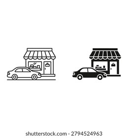 Cars parked in front of shops