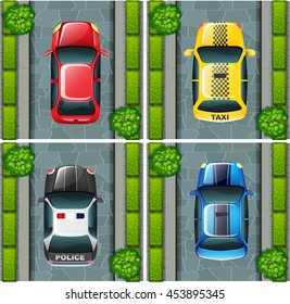 Cars parked on the road illustration
