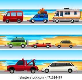 Cars parked on the road illustration