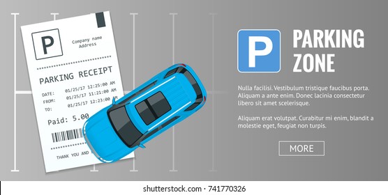 Cars in the parking lot and Parking tickets. Public car-park. Flat illustration for web. Urban transport. Large number of cars in a crowded parking.