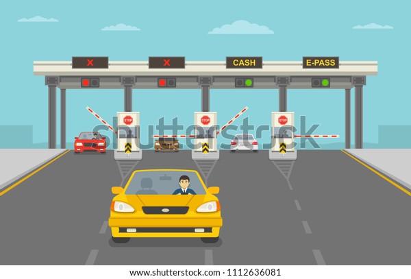 Cars Passing Through Checkpoint Pay Road Stock Vector (Royalty Free ...