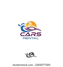 Cars rental car dealership auto service car wash palms taxi travel vector logo