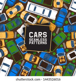 Cars seamless pattern vector illustration. Car, transport, transportation, transfer. Public service. Luxury, sport, cabriolet, limousine vehicle stretch car. Limo, saloon car.