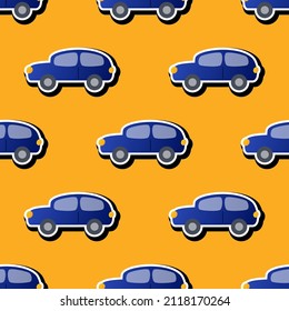 Autos nahtlose Muster, Vektorgrafik. Kinder Auto nahtlosen Hintergrund, Fahrzeugmuster für Textilien, Gewebe, Packpapier, Tapete, Verpackung. 