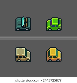 Cars set. Cabriolet and van icon. Retro pixel art style. 8-bit. Game assets. Isolated abstract vector illustration.	