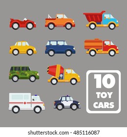 Cars set. Cartoon cars. Cars on grey background. Cars isolated. Cars icons. Ambulance, police car, truck, taxi.