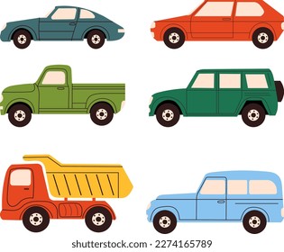 cars set in doodle style isolated, vector