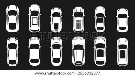 Cars set, top view. Cartoon transport