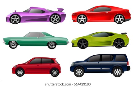 Cars Side View Colored Illustrations