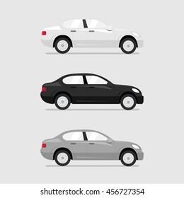 Cars side view. Vector flat illustration set