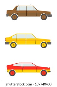 Cars in simple cartoon style. Vector.