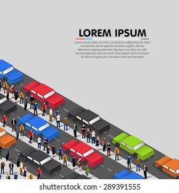 Cars standing in a traffic jam. Vector illustration