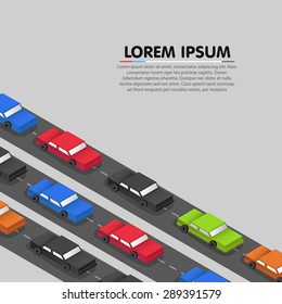 Cars standing in a traffic jam. Vector illustration