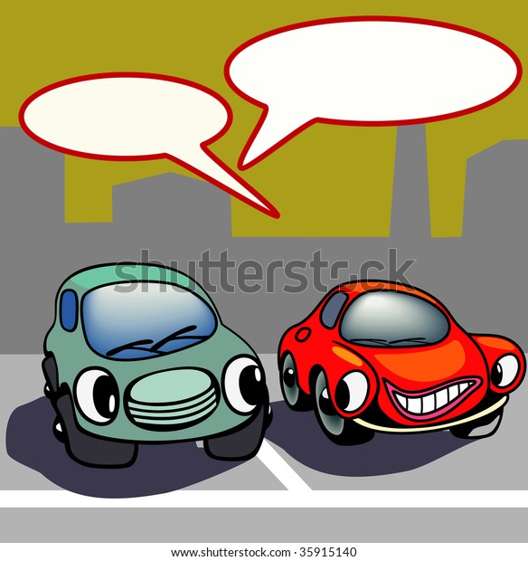Cars  at street\
comic. Vector\
illustration.