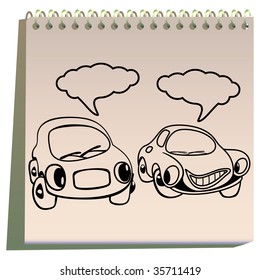 Cars talking drawing on paper. vector. See colorful cars in my portfolio.