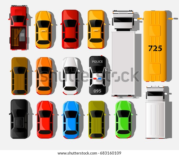 Cars top\
view. City vehicle transport icons set. Automobile car for\
transportation. Auto car vector\
illustration