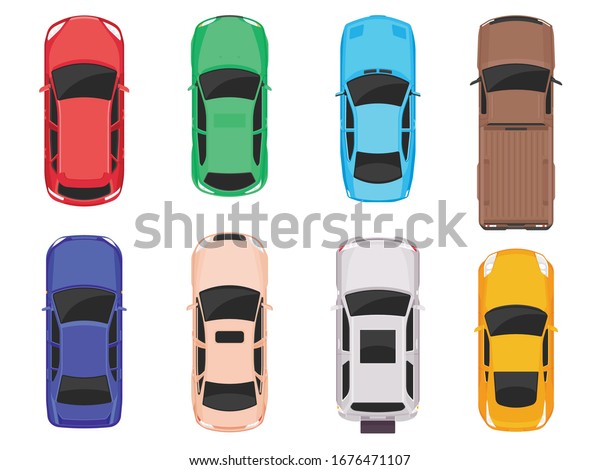 Cars top view isolated on white background. Vector\
cars icon set