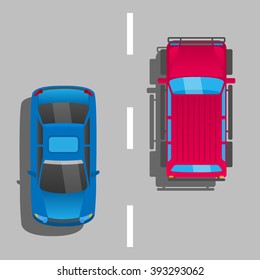  Cars Top View Road Vector Illustration Stock Vector (Royalty Free ...