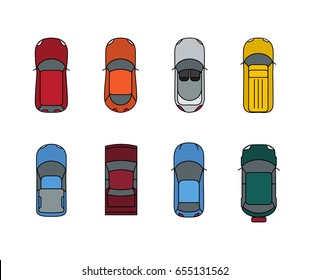 Cars top view set. Flat design style. Vector transport illustration automobile. Traffic car design