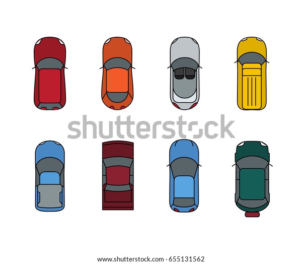 Cars top view set. Flat\
design style. Vector transport illustration automobile. Traffic car\
design