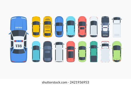 Cars top view vector flat city vehicle transport icons set. Automobile car for transportation, auto car icon illustration