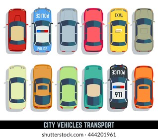 Cars top view vector flat city vehicle transport icons set. Automobile car for transportation, auto car icon illustration