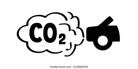 Cars And Traffic CO2. Traffic Exhaust Pollution Icon. Vector Pictogram Or Symbol. Car With Smog. CO2 Emissions. Carbon Dioxide. Climate Change, Global Warming. NOx Or Nitrogen Oxides. Climate Crisis