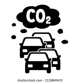 Cars and traffic CO2. traffic exhaust pollution icon. Car with smog. No CO2 gas emissions. Carbon dioxide. Climate change, global warming. NOx or nitrogen oxides. climate crisis