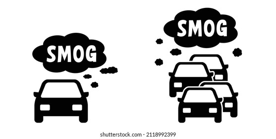Cars And Traffic CO2.. Traffic Exhaust Pollution Icon. Vector Pictogram Or Symbol. Car With Smog. CO2 Emissions. Carbon Dioxide. Climate Change, Global Warming. NOx Or Nitrogen Oxides. Climate Crisis,