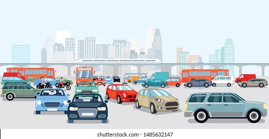 Cars In Traffic Jam At The Intersection