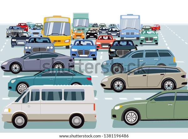 Cars in traffic jam at\
the intersection