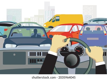 Coches atascados en la intersección de una ciudad