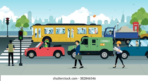 Cars With Traffic Jams In The City.