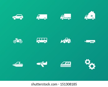 Cars and Transport icons on green background. Vector illustration.