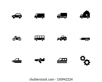 Cars and Transport icons on white background. Vector illustration.