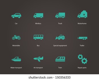 Cars and Transport icons. Vector illustration.