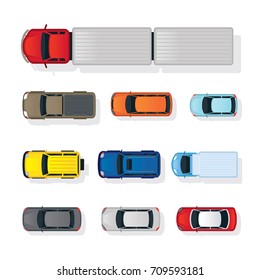 Cars Various Type Top or Above View Set, Colorful, Automobile and Transportation